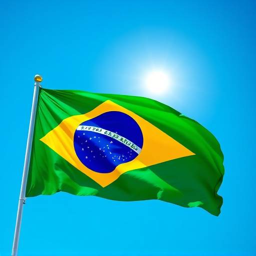 Bandeira do Brasil tremulando, representando o curso de português.